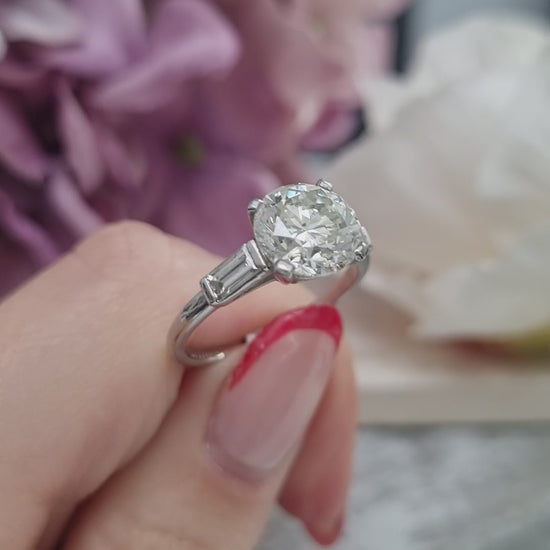 Vintage 2.54ct Diamond Solitaire Engagement Ring with Baguette Shoulders