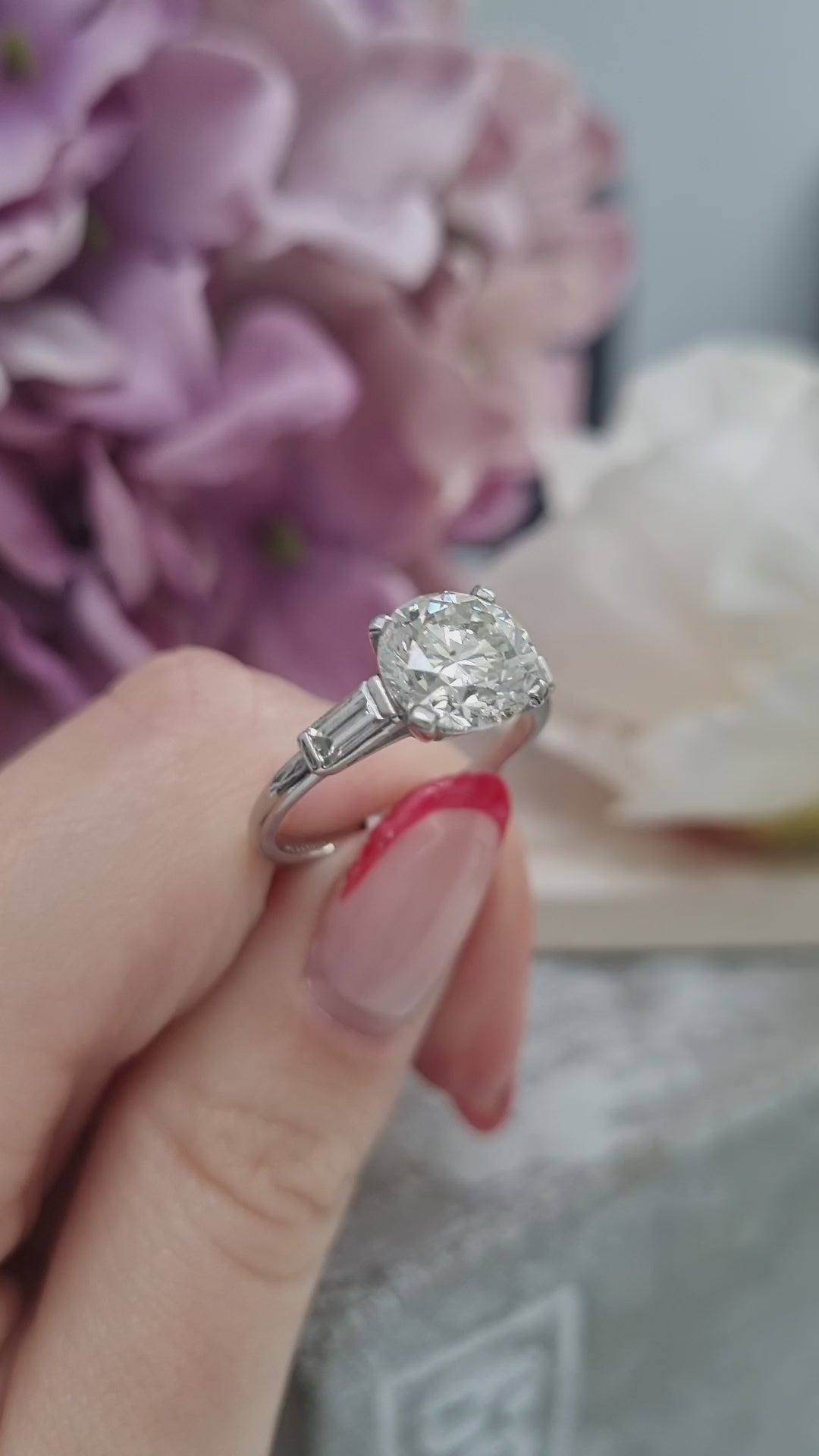 Vintage 2.54ct Diamond Solitaire Engagement Ring with Baguette Shoulders