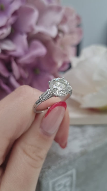 Vintage 2.54ct Diamond Solitaire Engagement Ring with Baguette Shoulders