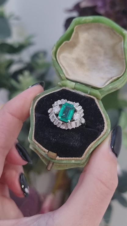 Vintage Boucheron Colombian Emerald and Diamond Cluster Dress Ring