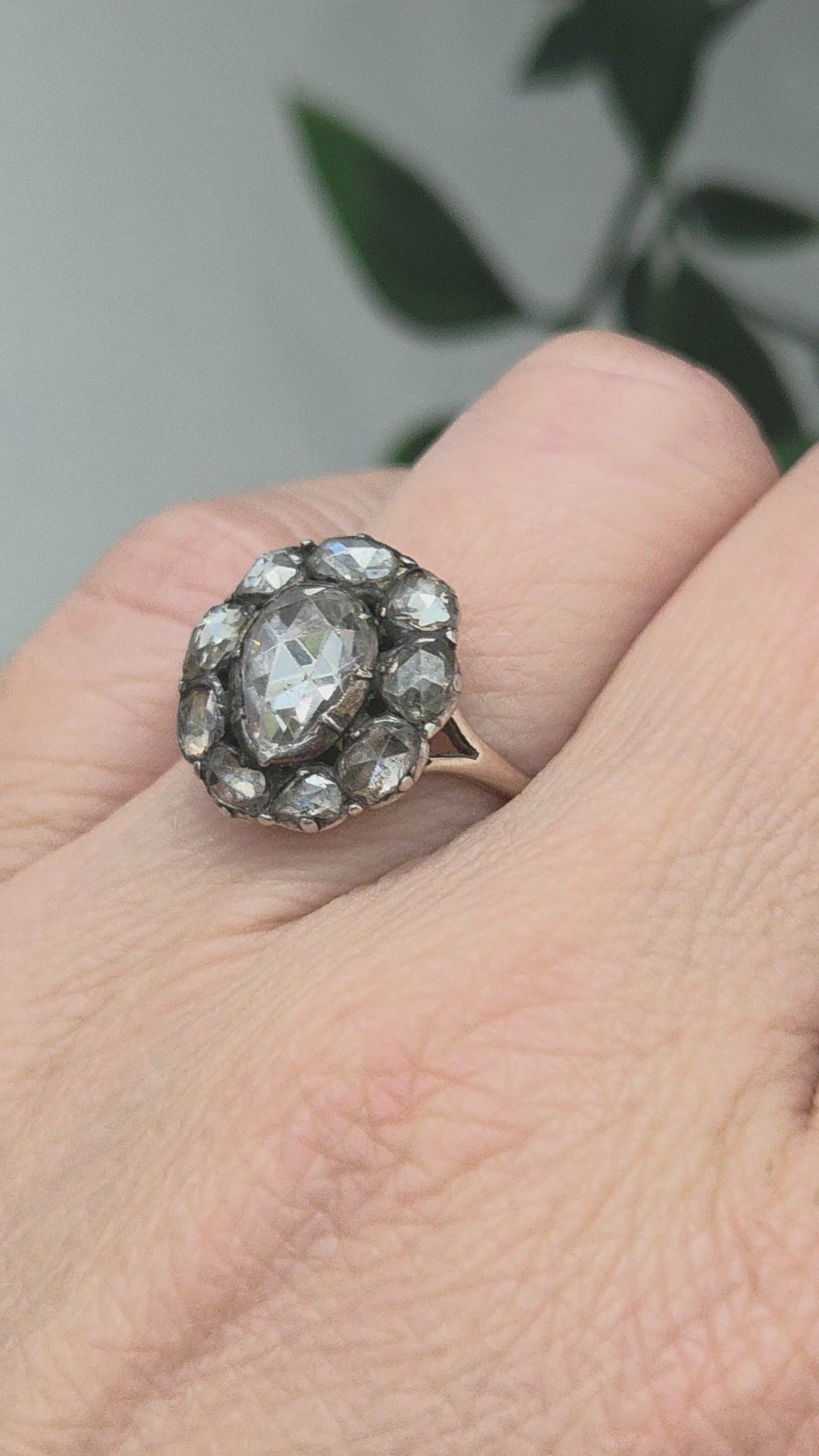 Georgian Antique Rose Cut Diamond Cluster Ring