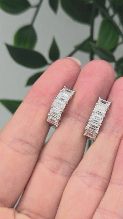 3.82ct Baguette Diamond Huggie Half Hoop Earrings