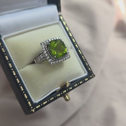 4.21ct Peridot and Diamond Cluster Dress Ring