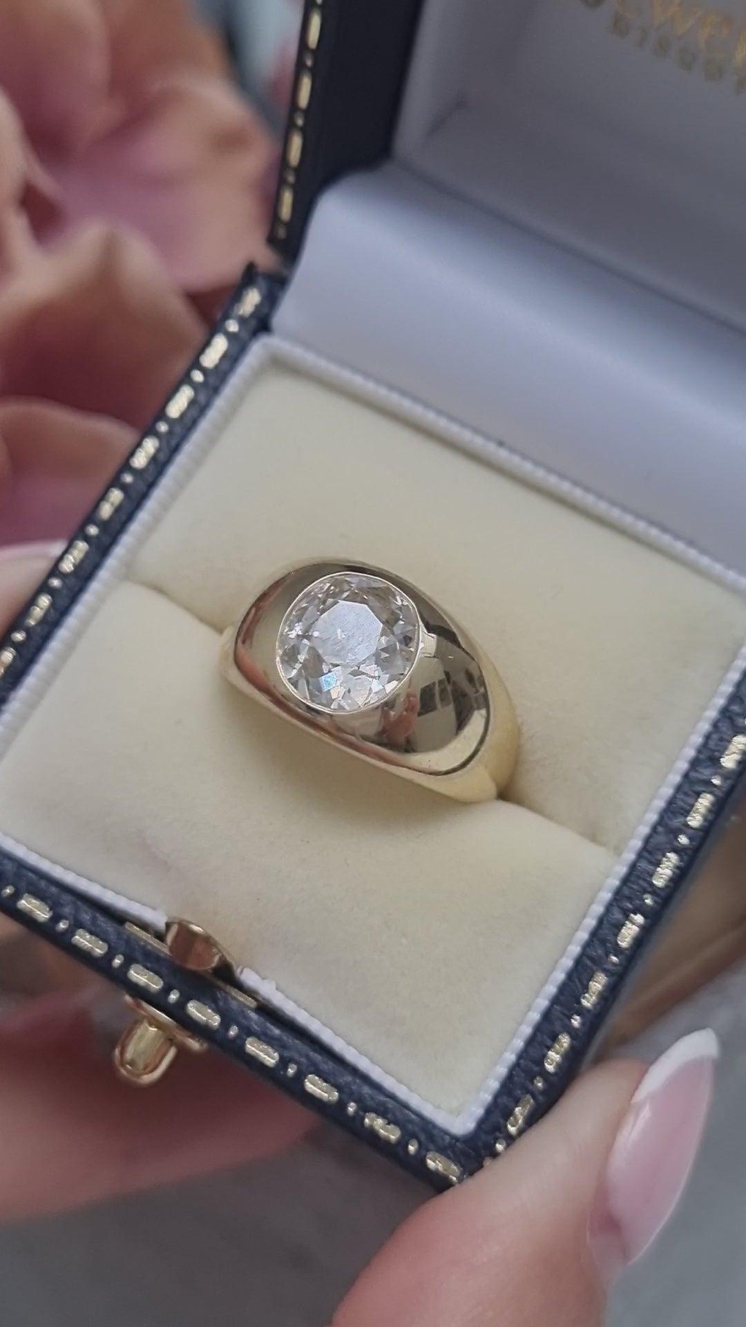 Victorian Antique Single Stone 2.16ct Old Mine Cut Diamond Solitaire Gypsy Ring in Contemporary Mount