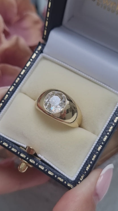 Victorian Antique Single Stone 2.16ct Old Mine Cut Diamond Solitaire Gypsy Ring in Contemporary Mount