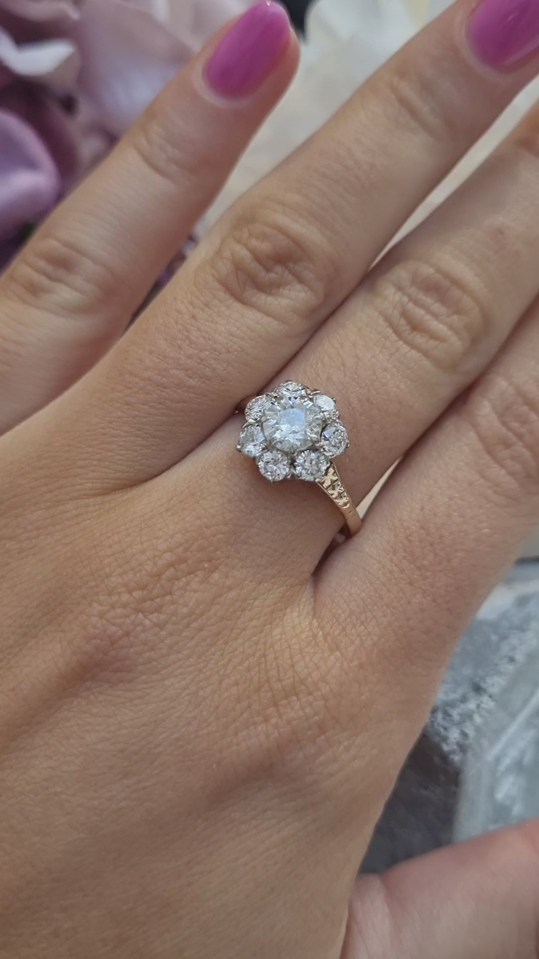 Antique Diamond Cluster Engagement Ring