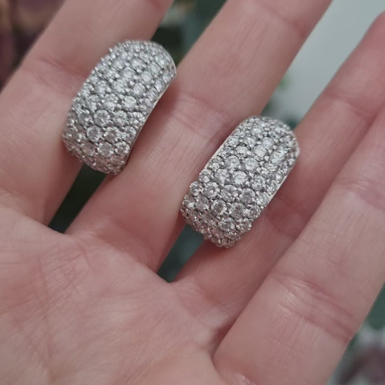 Vintage Diamond Chunky Hoop Earrings In Yellow Gold