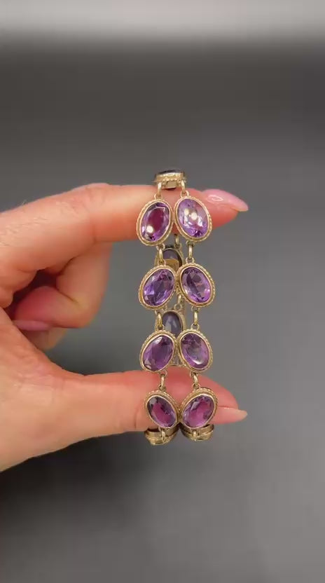 Antique 9ct Gold Edwardian Faceted Amethyst Bracelet