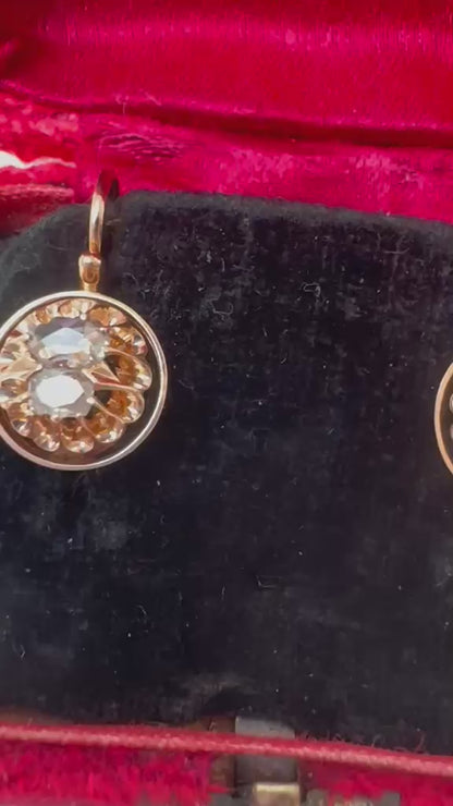 Antique Victorian .60ct Table Cut Diamond Earrings 18ct Gold