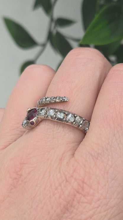 Victorian Antique Ruby and Diamond Snake Ring