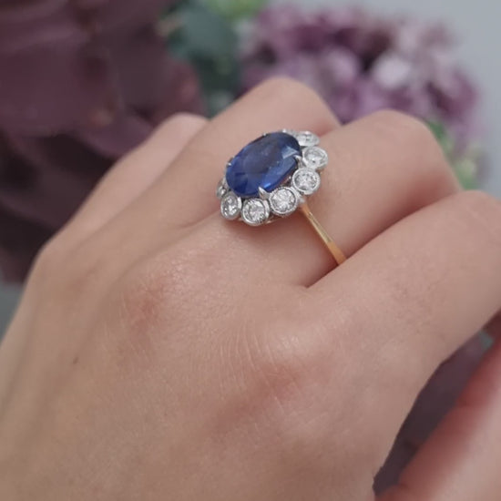 4.62ct Oval Sapphire and Diamond Cluster Engagement Ring