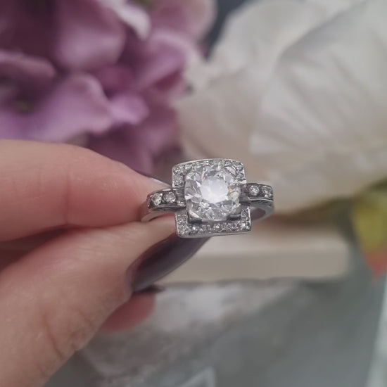 Art Deco 1.5ct Old Cut Diamond Square Cluster Engagement Ring
