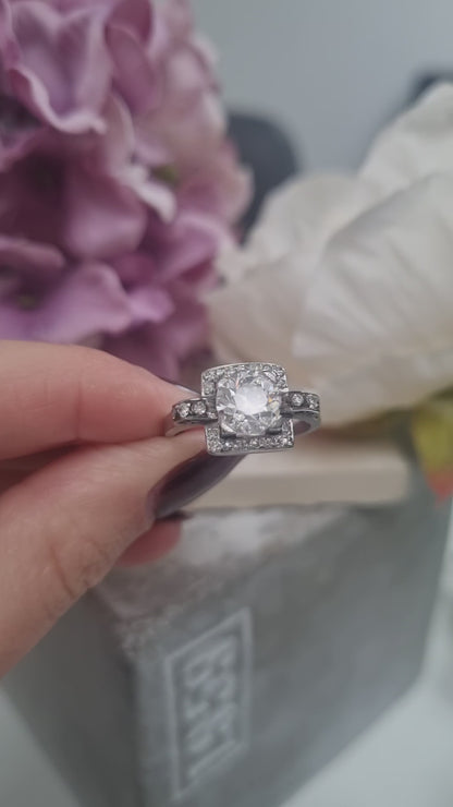 Art Deco 1.5ct Old Cut Diamond Square Cluster Engagement Ring