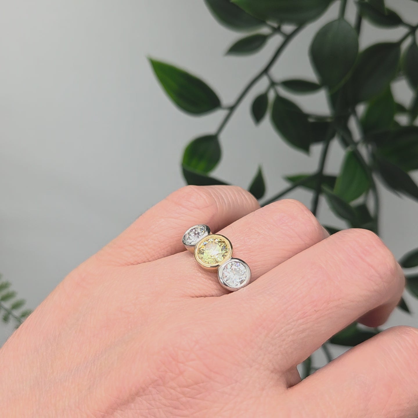 Edwardian Antique Yellow and White Diamond Three Stone Ring