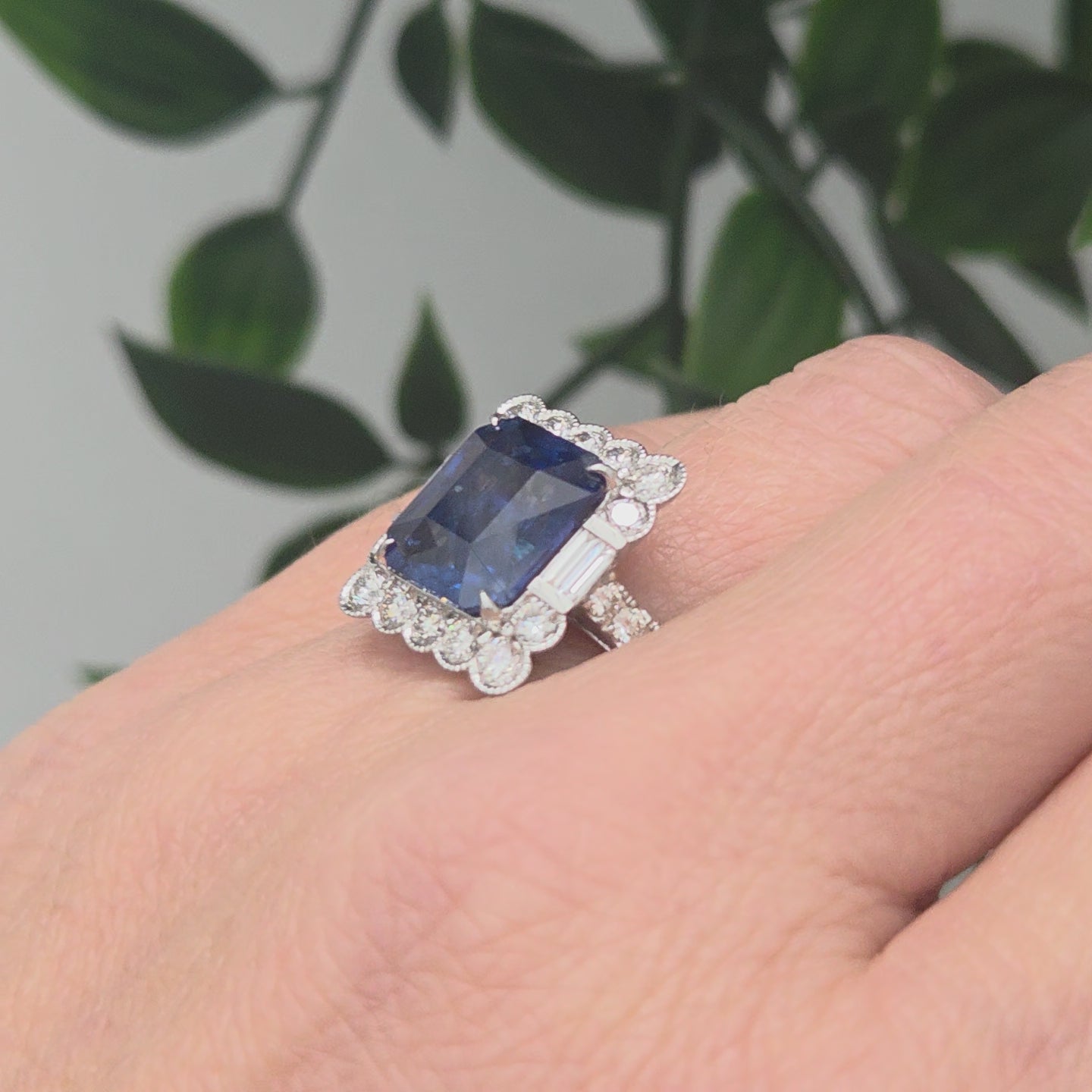 6.21ct Sapphire and Diamond Cluster Tablet Ring