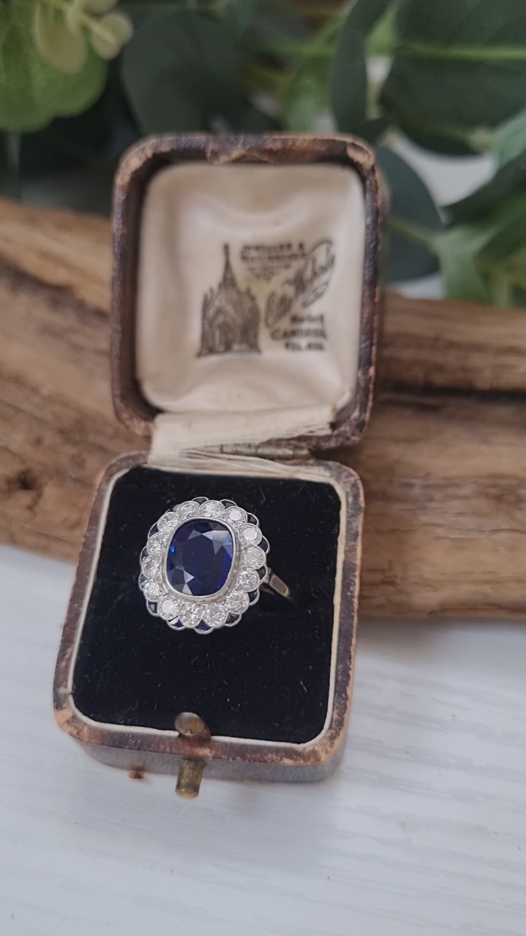 Vintage 2ct Sapphire and Diamond Cluster Ring, Circa 1940s