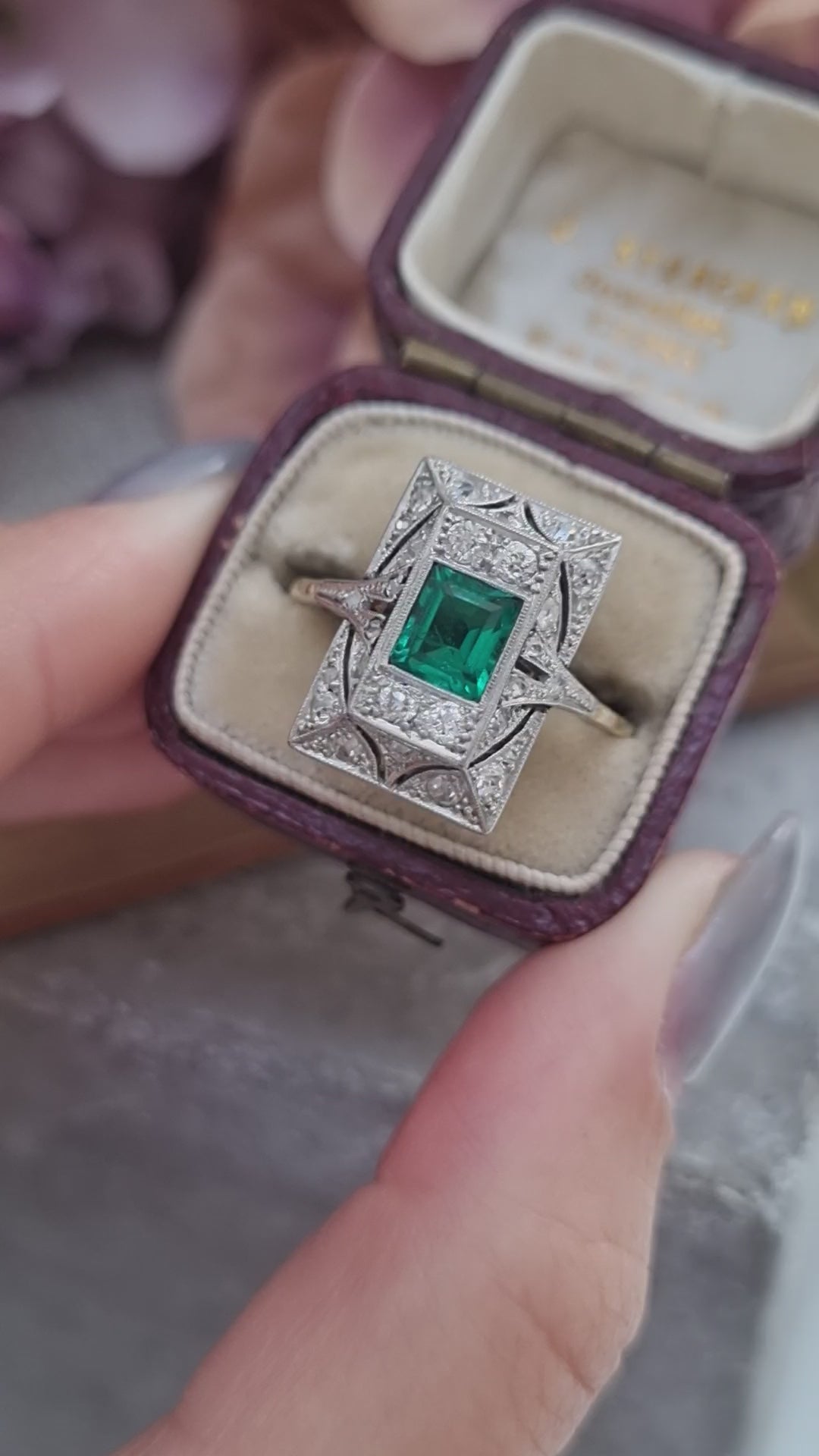 Antique Edwardian Emerald and Diamond Panel Ring