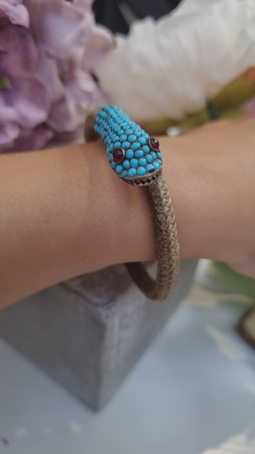 Georgian Antique Turquoise Set Woven Snake Bracelet