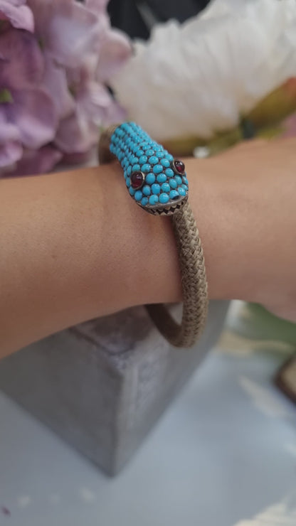 Georgian Antique Turquoise Set Woven Snake Bracelet
