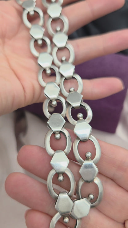 Vintage Late Art Deco 1938 Silver Fancy Link Chain Necklace