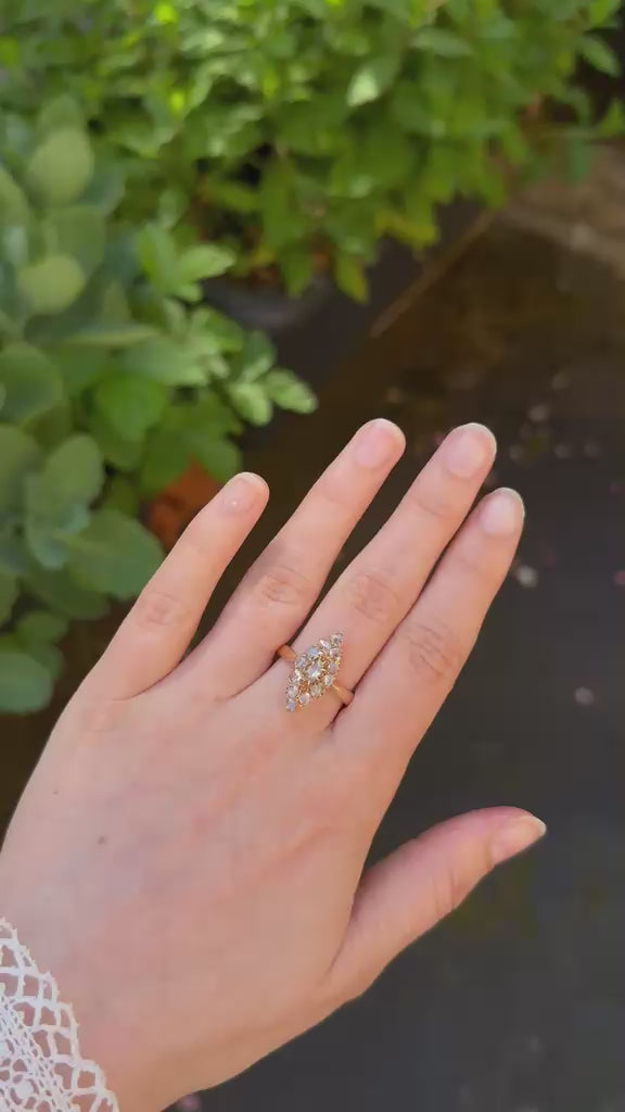 Victorian Antique Rose Cut Diamond Navette Cluster Ring