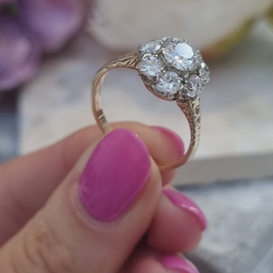 Antique Diamond Cluster Engagement Ring