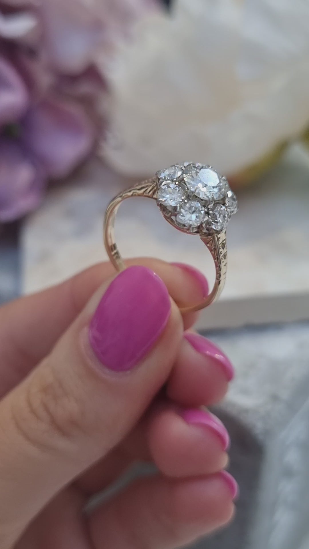 Antique Diamond Cluster Engagement Ring