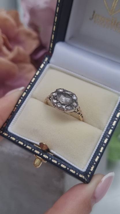 Late Georgian Antique Rose Cut Diamond Cluster Engagement Ring