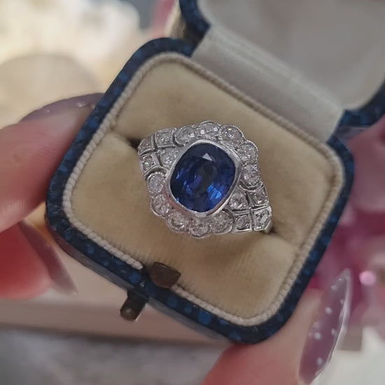 1.50ct Sapphire and Diamond Geometric Cluster Dress Ring in Platinum