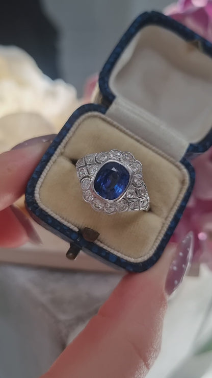1.50ct Sapphire and Diamond Geometric Cluster Dress Ring in Platinum
