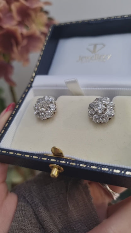Antique French 5.20ct Old Cut Diamond Cluster Stud Earrings