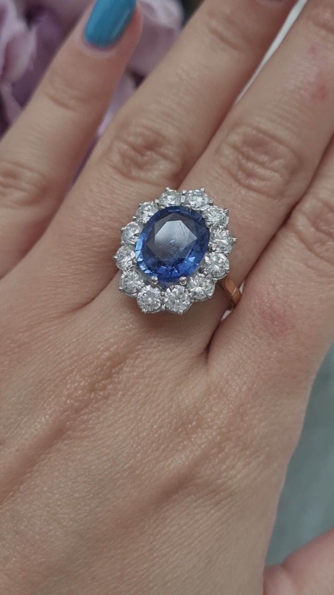 4.5ct Ceylon Sapphire and Diamond Cluster Engagement Ring