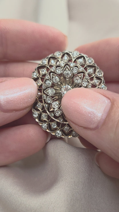 Victorian Antique 2.50ct Old Cut Diamond Oval Cluster Pendant-come-Brooch