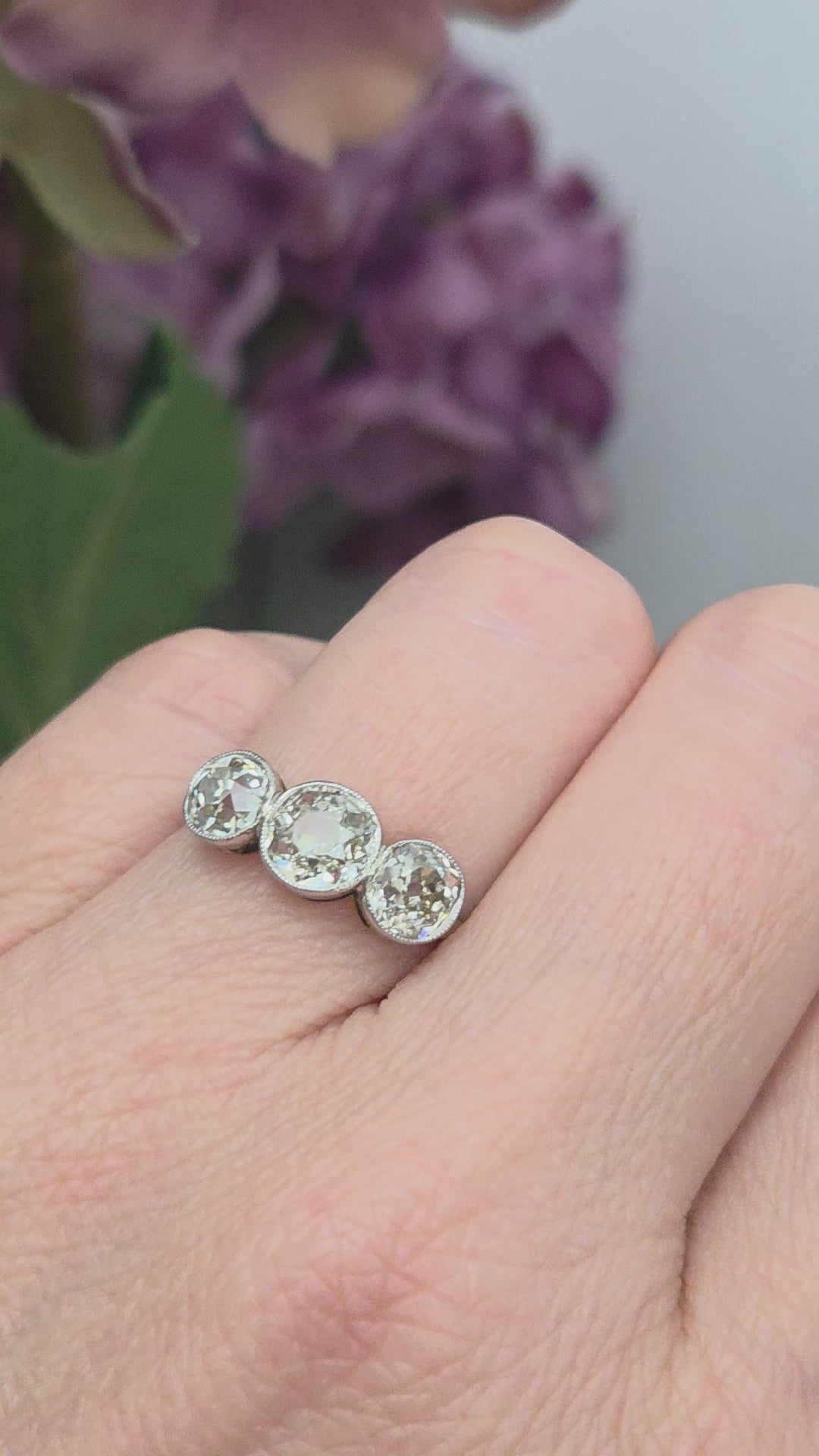 Antique 1.8ct Old European Cut Diamond Three Stone Engagement Ring