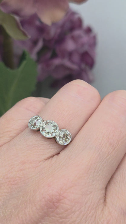 Antique 1.8ct Old European Cut Diamond Three Stone Engagement Ring