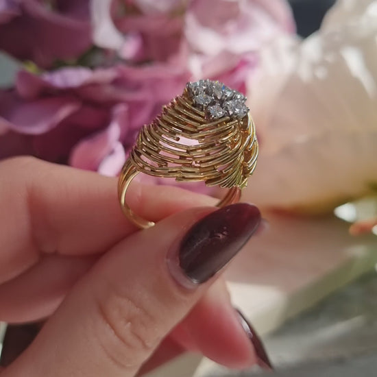 Vintage Diamond and 18ct Yellow Gold Bombe Cocktail Ring