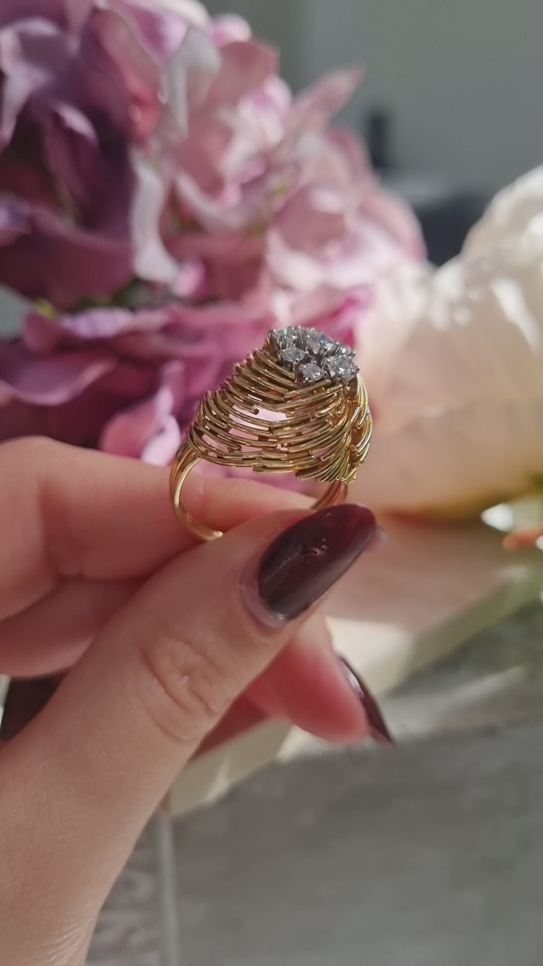 Vintage Diamond and 18ct Yellow Gold Bombe Cocktail Ring