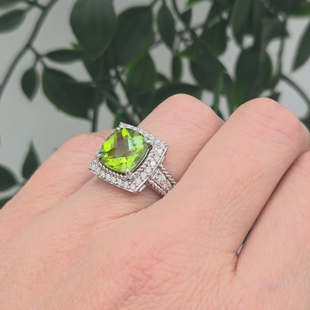 4.21ct Peridot and Diamond Cluster Dress Ring