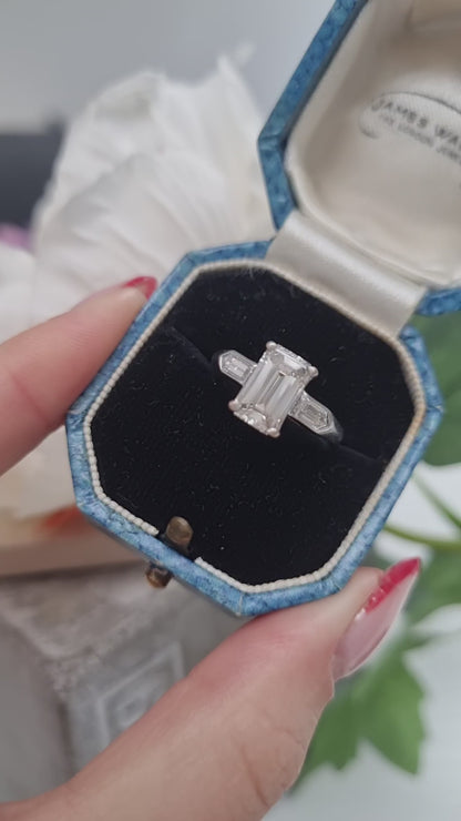 1.55ct Emerald Cut and Bullet Cut Diamond Trilogy Engagement Ring