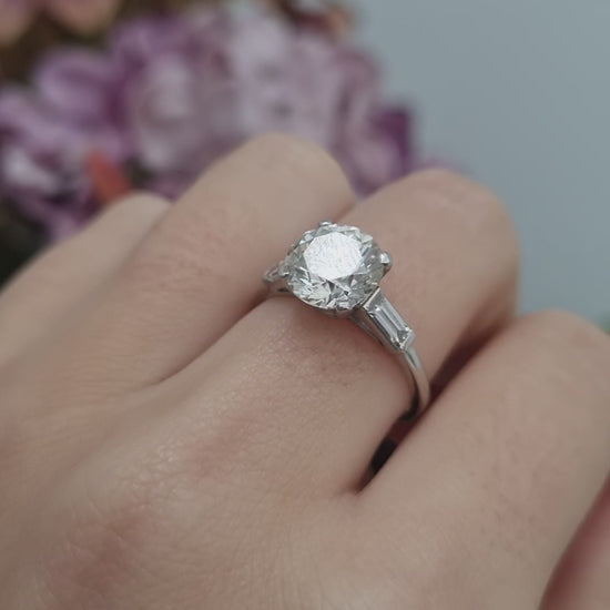 Vintage 2.54ct Diamond Solitaire Engagement Ring with Baguette Shoulders