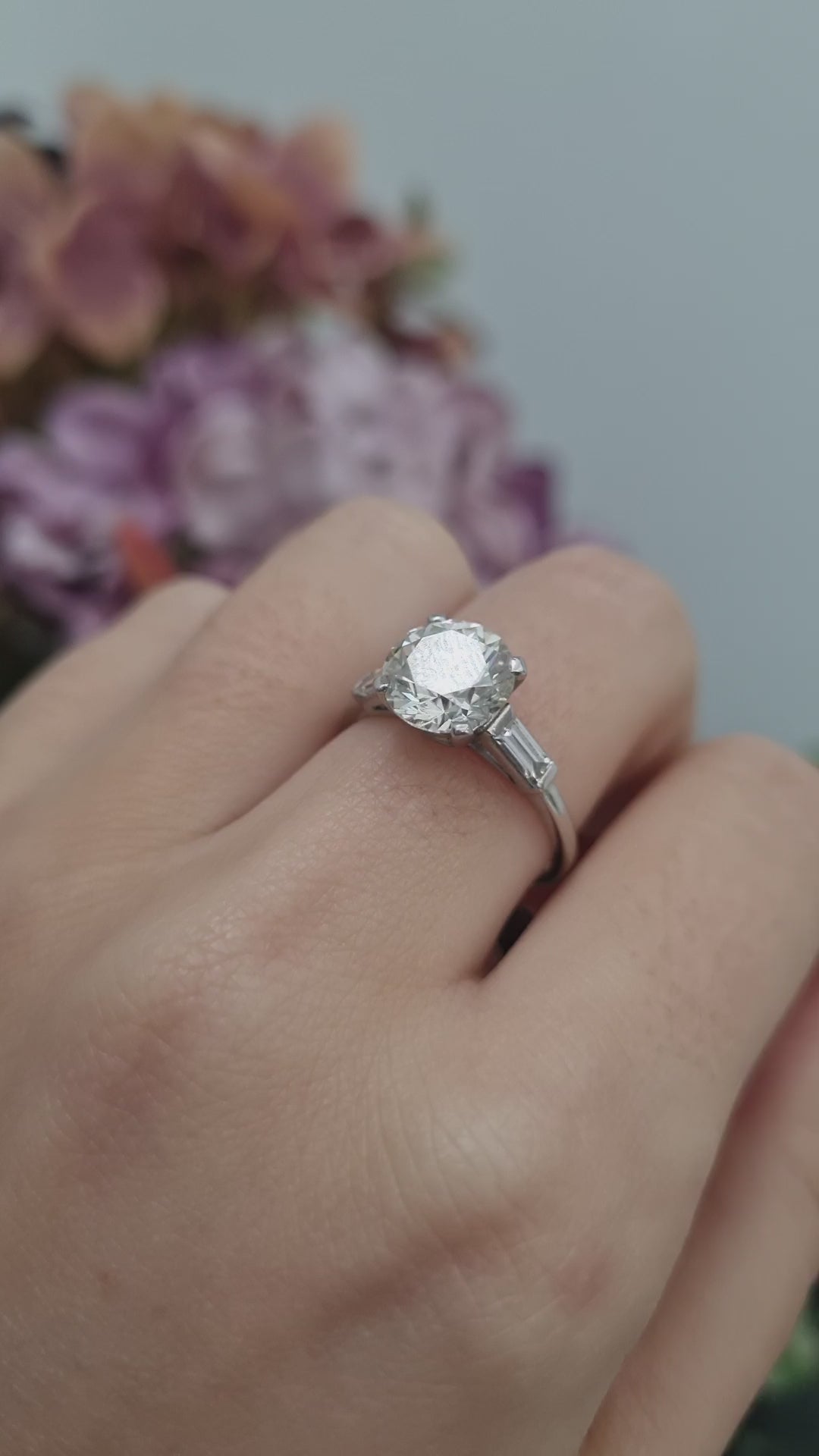 Vintage 2.54ct Diamond Solitaire Engagement Ring with Baguette Shoulders