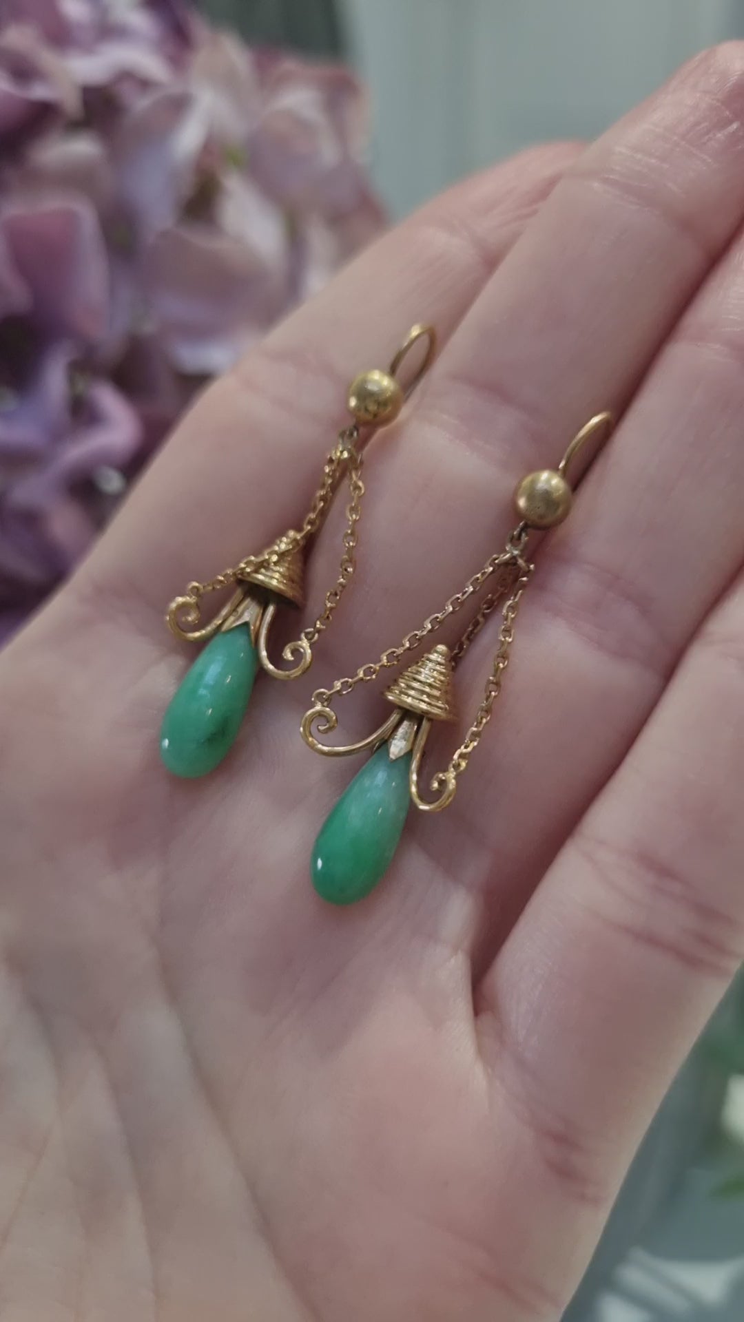Antique Jade and Gold Drop Earrings