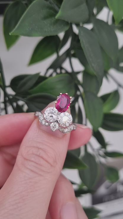 Belle Epoque Antique Ruby and Old Cut Diamond Tiara Ring