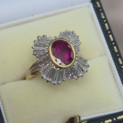 Oval Ruby and Tapered Baguette Diamond Ballerina Cluster Ring