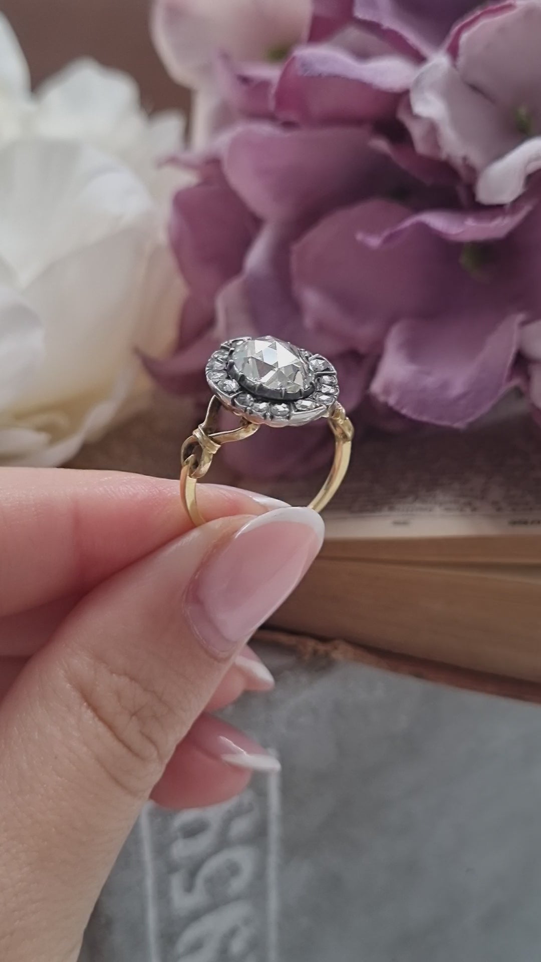 Victorian 14ct Gold Rose Cut Diamond Cluster Ring