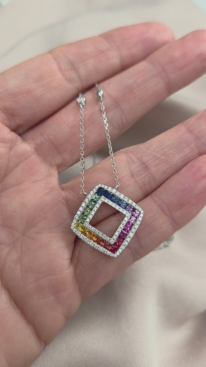 Fancy Multi Colour Sapphire and Diamond Pendant Necklace