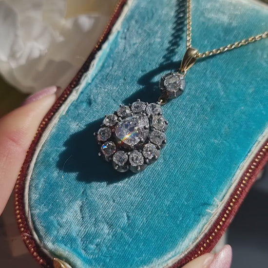 Georgian Antique Diamond Cluster Pear Shape Cluster Pendant, 7.50 carats