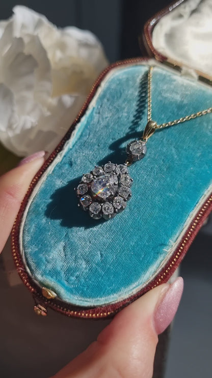 Georgian Antique Diamond Cluster Pear Shape Cluster Pendant, 7.50 carats