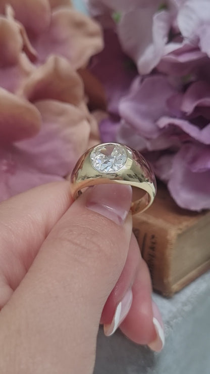 Victorian Antique Single Stone 2.16ct Old Mine Cut Diamond Solitaire Gypsy Ring in Contemporary Mount