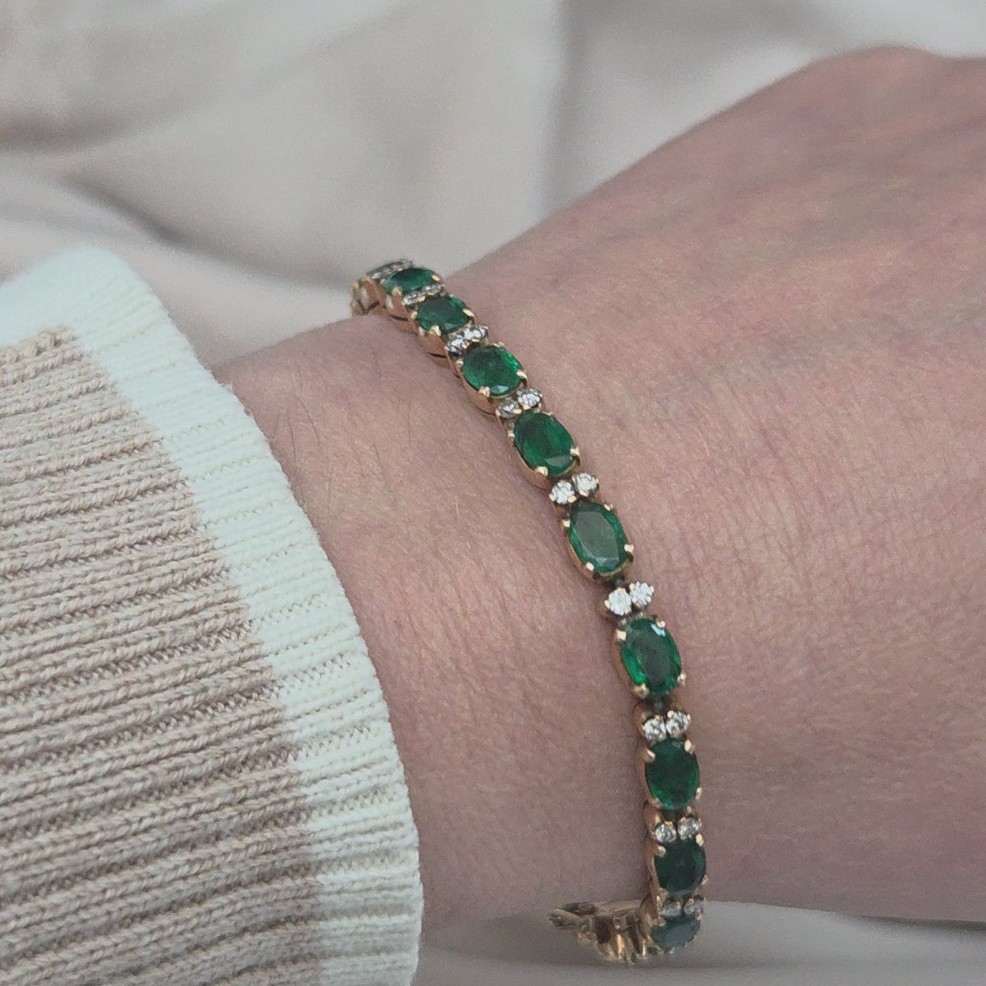 Vintage 6.3ct Emerald and Diamond Line Bracelet
